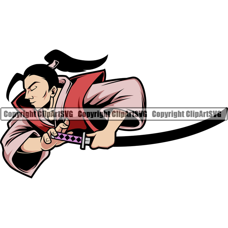 Ninja Samurai Holding Katana Color Design Element Warrior Sword Japanese Katana White Background Asian Culture Helmet Japan Traditional Mask Fighter Fantasy Head Demon Face Ninja Tattoo Art Logo Clipart SVG