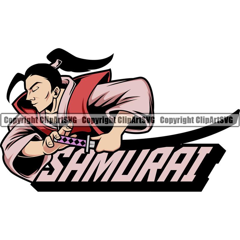 Samurai Color Quote Ninja Holding Katana Design Element Warrior Sword Japanese White Background Katana Asian Culture Helmet Japan Traditional Mask Fighter Fantasy Head Demon Face Ninja Tattoo Art Logo Clipart SVG