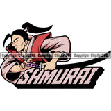 Samurai Color Quote Ninja Holding Katana Design Element Warrior Sword Japanese White Background Katana Asian Culture Helmet Japan Traditional Mask Fighter Fantasy Head Demon Face Ninja Tattoo Art Logo Clipart SVG