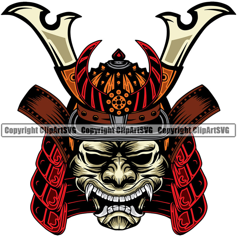 Ninja Samurai Mask Color Design Element Warrior Sword Japanese Katana Asian White Background Culture Helmet Japan Traditional Mask Fighter Fantasy Head Demon Face Ninja Tattoo Art Logo Clipart SVG
