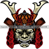 Ninja Samurai Mask Color Design Element Warrior Sword Japanese Katana Asian White Background Culture Helmet Japan Traditional Mask Fighter Fantasy Head Demon Face Ninja Tattoo Art Logo Clipart SVG
