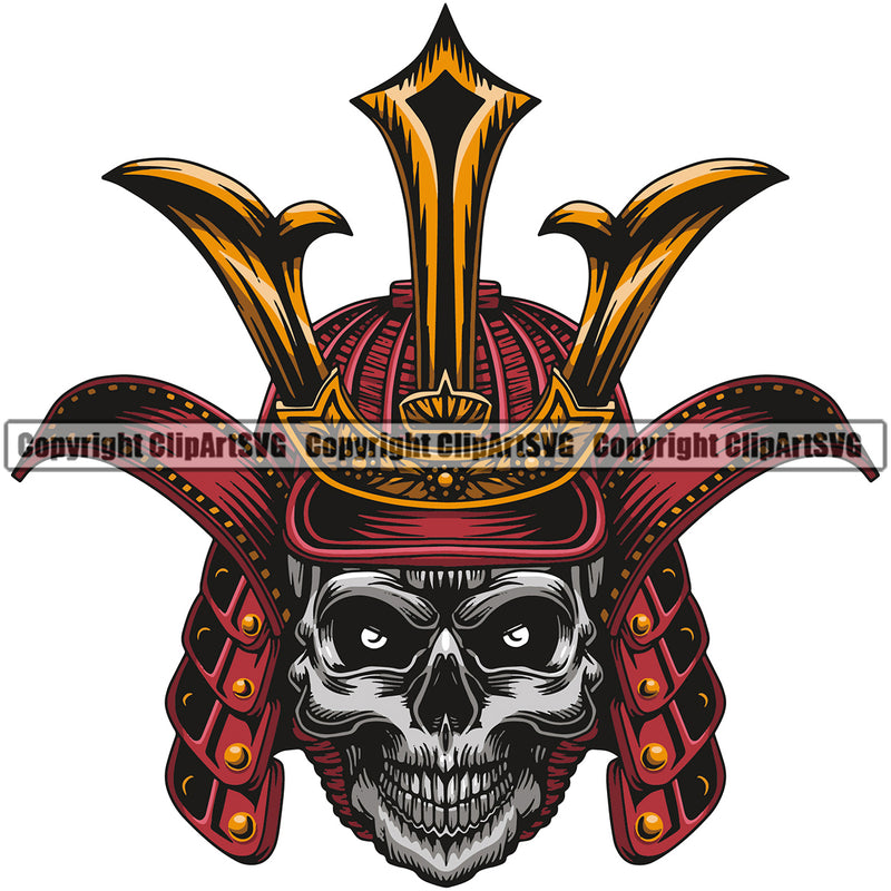 Skull Skeleton Wearing Ninja Samurai Hat Vector Design Element Warrior Sword Japanese Katana Asian Culture Helmet Japan Traditional Mask Fighter Fantasy Head Demon Face Ninja Tattoo Art Logo Clipart SVG