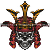Skull Skeleton Wearing Ninja Samurai Hat Vector Design Element Warrior Sword Japanese Katana Asian Culture Helmet Japan Traditional Mask Fighter Fantasy Head Demon Face Ninja Tattoo Art Logo Clipart SVG