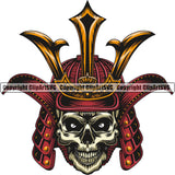 Ninja Samurai Skull Skeleton Color Head Design Element White Background Warrior Sword Japanese Katana Asian Culture Helmet Japan Traditional Mask Fighter Fantasy Head Demon Face Ninja Tattoo Art Logo Clipart SVG