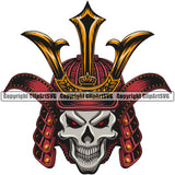 Red Eye Skull Skeleton Wearing Ninja Samurai Helmet Vector Design Element Warrior Sword Japanese Katana Asian Culture Helmet Japan Traditional Mask Fighter Fantasy Head Demon Face Ninja Tattoo Art Logo Clipart SVG