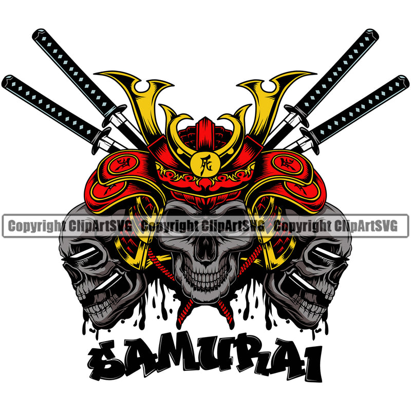 Samurai Quote Ninja Sword Warrior Sword Skull Skeleton Head Design Element Japanese Katana Asian Culture Helmet Japan Traditional Mask Fighter Fantasy Head Demon Face Ninja Tattoo Art Logo Clipart SVG