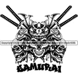 Black And White Samurai Quote Ninja Sword Warrior Sword Skull Skeleton Head Design Element Japanese Katana Asian Culture Helmet Japan Traditional Mask Fighter Fantasy Head Demon Face Ninja Tattoo Art Logo Clipart SVG