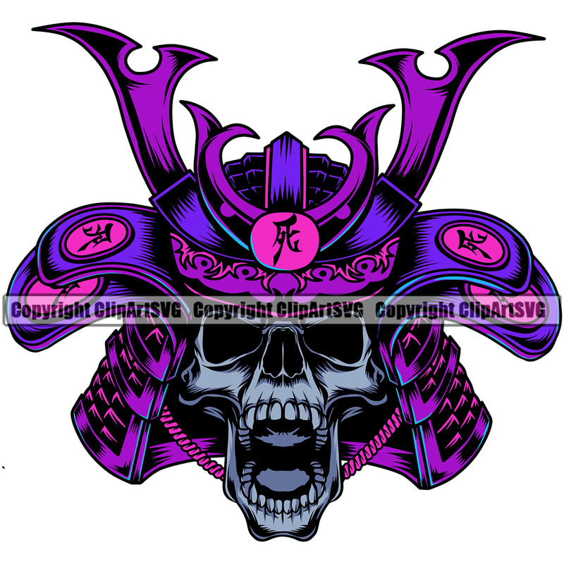Angry Face Skull Skeleton Wearing Ninja Samurai Helmet White Background Design Element Warrior Sword Japanese Katana Asian Culture Helmet Japan Traditional Mask Fighter Fantasy Head Demon Face Ninja Tattoo Art Logo Clipart SVG