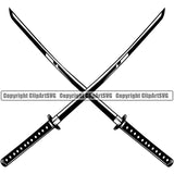 Crossed Design Katana Vector Black And White Color Design Element Samurai Warrior Sword Japanese Katana Asian Culture Helmet Japan Traditional Mask Fighter Fantasy Head Demon Face Ninja Tattoo Art Logo Clipart SVG