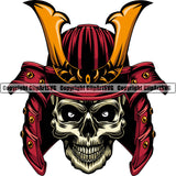 Ninja Samurai Helmet Wearing Skull Skeleton Vector White Background Design Element Warrior Sword Japanese Katana Asian Culture Helmet Japan Traditional Mask Fighter Fantasy Head Demon Face Ninja Tattoo Art Logo Clipart SVG