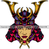 Ninja Samurai Woman Wearing Helmet Vector Design Element White Background Warrior Sword Japanese Katana Asian Culture Helmet Japan Traditional Mask Fighter Fantasy Head Demon Face Ninja Tattoo Art Logo Clipart SVG