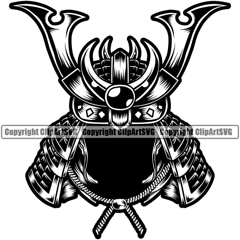Black And White Samurai Ninja Woman Helmet Design Element Warrior Sword Japanese Katana Asian Culture Helmet Japan Traditional Mask Fighter Fantasy Head Demon Face Ninja Tattoo Art Logo Clipart SVG