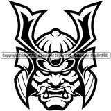 Black And White Ninja Samurai Helmet Vector Design Element Warrior Sword Japanese Katana Asian Culture Helmet Japan Traditional Mask Fighter Fantasy Head Demon Face Ninja Tattoo Art Logo Clipart SVG