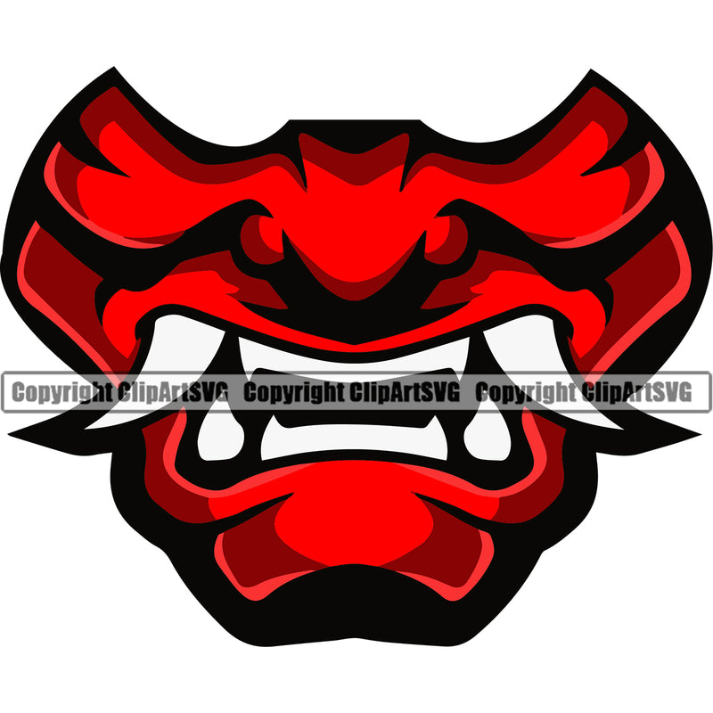 Ninja Samurai Red Color Mask Vector Design Element White Background Warrior Sword Japanese Katana Asian Culture Helmet Japan Traditional Mask Fighter Fantasy Head Demon Face Ninja Tattoo Art Logo Clipart SVG