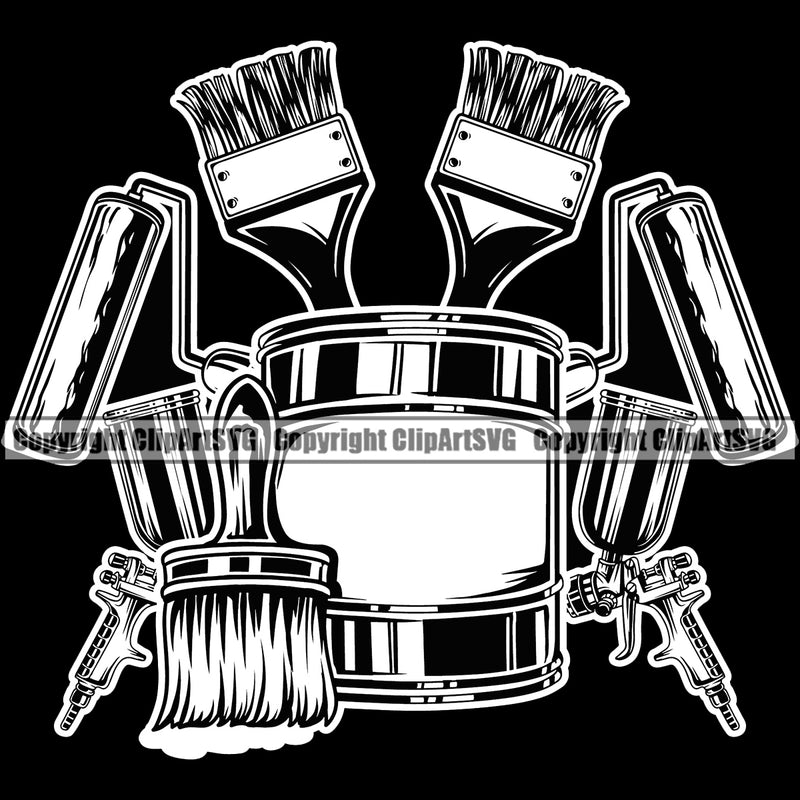 Painting Equipment Black Background Design Element Renovation Paint House Home Improvement Wall Room Painter Repair Renovating Service Work Worker Painter DIY Art Logo Clipart SVG