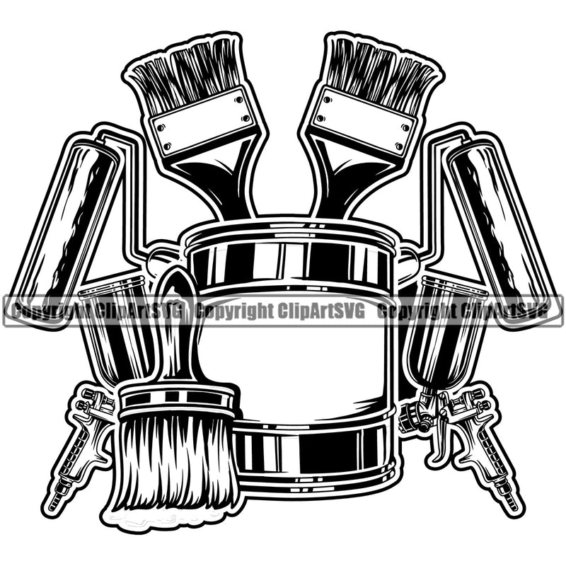 Black And White Painting Equipment Vector White Background Design Element Renovation Paint House Home Improvement Wall Room Painter Repair Renovating Service Work Worker Painter DIY Art Logo Clipart SVG