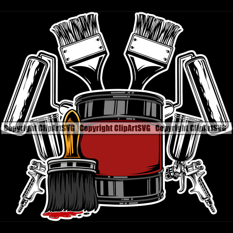 Painting Renovation Paint Equipment Color Black Background Design Element House Home Improvement Wall Room Painter Repair Renovating Service Work Worker Painter DIY Art Logo Clipart SVG