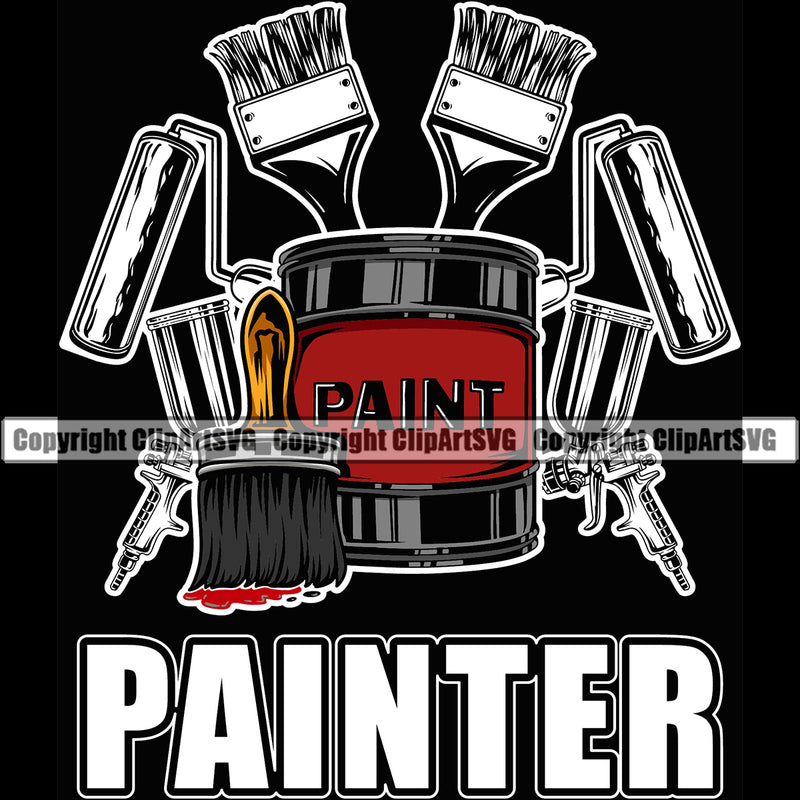 Painter White Quote Painting Renovation Paint House Home Improvement Wall Room Equipment Vector Black Background Design Element Painter Repair Renovating Service Work Worker Painter DIY Art Logo Clipart SVG