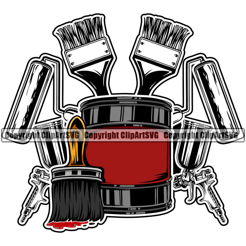 Painting Equipment Color Design Element White Background Renovation Paint House Home Improvement Wall Room Painter Repair Renovating Service Work Worker Painter DIY Art Logo Clipart SVG