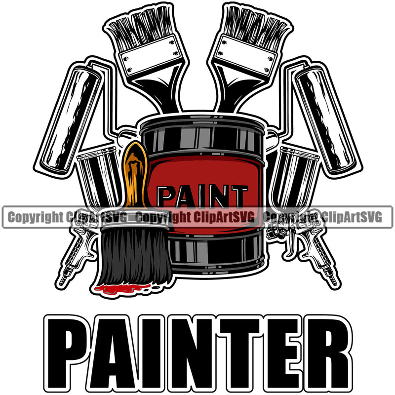 Painter Black Color Quote Painting Renovation Paint House Home Improvement Equipment Color Design Element White Background Wall Room Painter Repair Renovating Service Work Worker Painter DIY Art Logo Clipart SVG