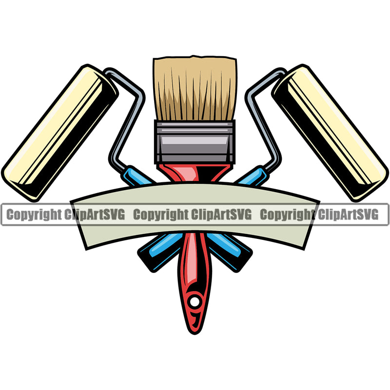 Painting Equipment With Ribbon White Background Design Element Color Design Element Renovation Paint House Home Improvement Wall Room Painter Repair Renovating Service Work Worker Painter DIY Art Logo Clipart SVG