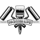 Black And White Painting Equipment With Ribbon Design Element Renovation Paint House Home Improvement Wall Room Painter Repair Renovating Service Work Worker Painter DIY Art Logo Clipart SVG