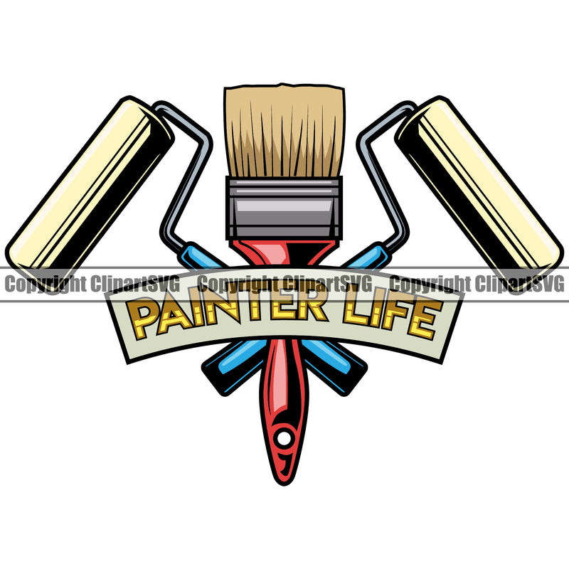 Painter Life Yellow Color Quote Painting Equipment White Background Color Design Element Renovation Paint House Home Improvement Wall Room Painter Repair Renovating Service Work Worker Painter DIY Art Logo Clipart SVG