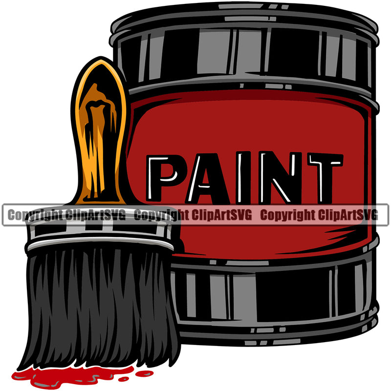 Painting Renovation Paint Brush And Can Vector Color Design Element House Home Improvement White Background Wall Room Painter Repair Renovating Service Work Worker Painter DIY Art Logo Clipart SVG
