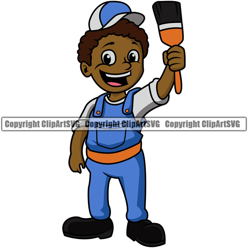 Painting Scientist Cartoon Character Hand Holding Paint Brush Vector Smile Face Color Design Element White Background Renovation Paint House Home Improvement Wall Room Painter Repair Renovating Service Work Worker Painter DIY Art Logo Clipart SVG