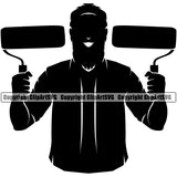 Painting Renovation Painter Worker Holding Paint Roller Silhouette Vector White Background Design Element House Home Improvement Wall Room Painter Repair Renovating Service Work Worker Painter DIY Art Logo Clipart SVG