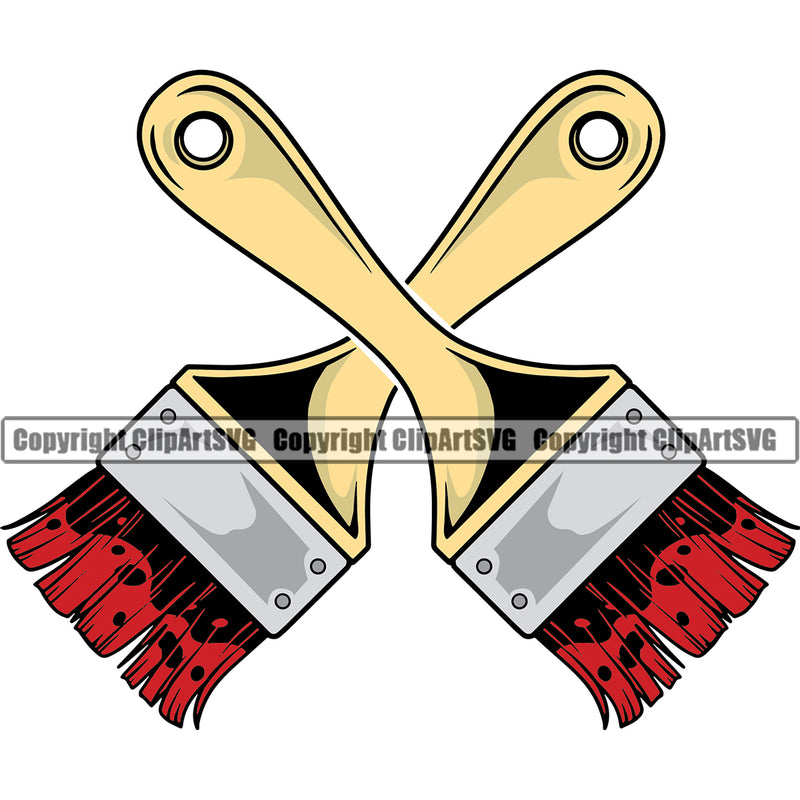 Painting Paint Brush Crossed Color Design Element White Background Renovation Paint House Home Improvement Wall Room Painter Repair Renovating Service Work Worker Painter DIY Art Logo Clipart SVG