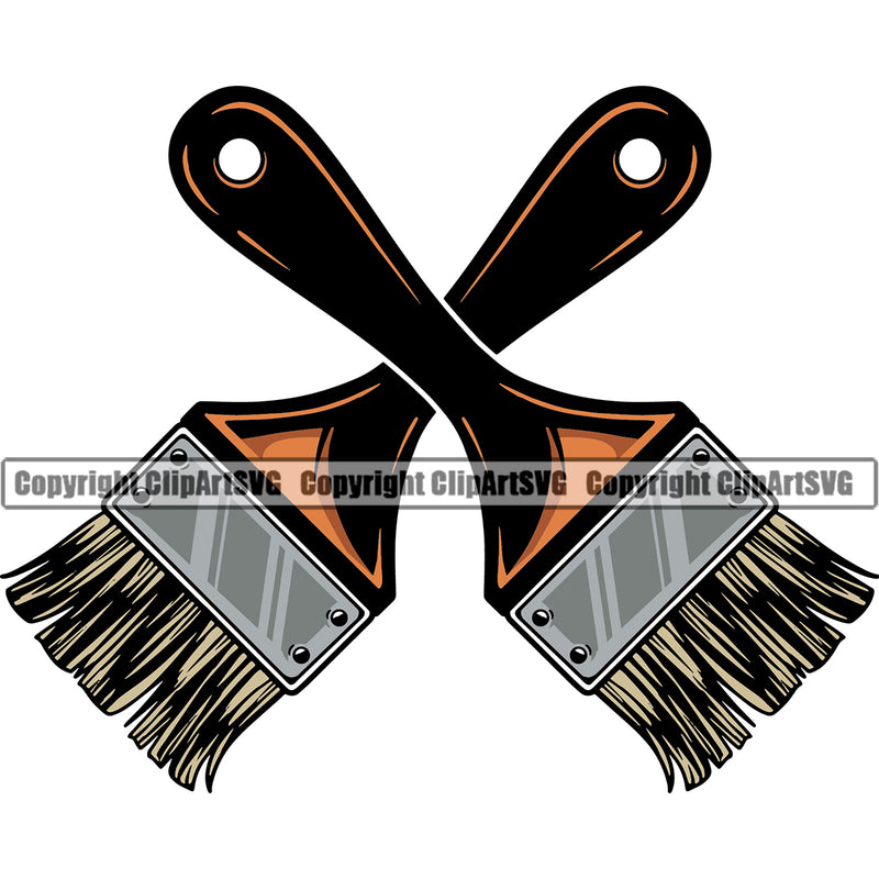 Painting Renovation Paint Brush Crossed Color Design Element White Background House Home Improvement Wall Room Painter Repair Renovating Service Work Worker Painter DIY Art Logo Clipart SVG