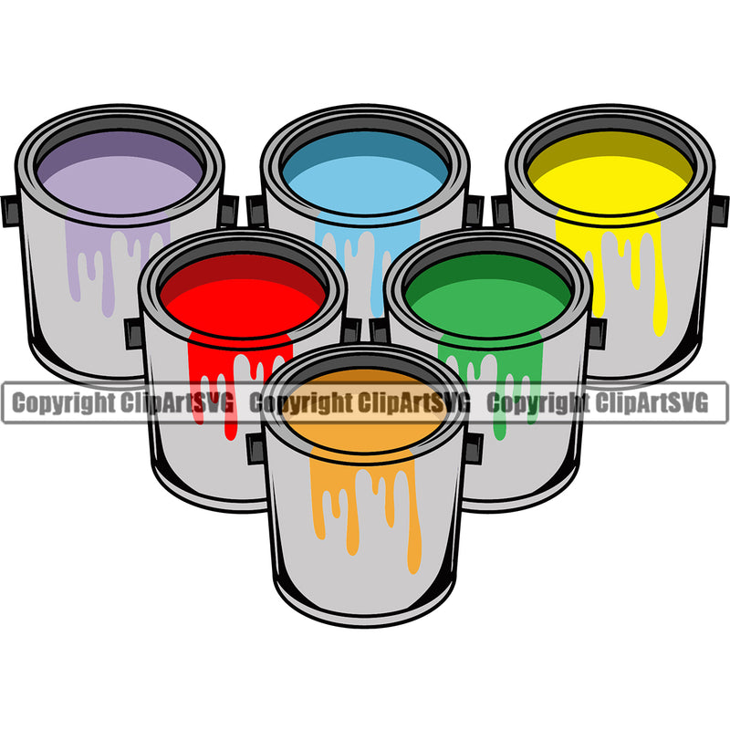 Lot Of Paint Bucket Vector Painting Color Bucket Body Color Dripping Design Element White Background Renovation Paint House Home Improvement Wall Room Painter Repair Renovating Service Work Worker Painter DIY Art Logo Clipart SVG