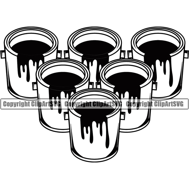 Black And White Color Lot Of Paint Bucket Vector Painting Color Bucket Body Color Dripping Design Element White Background Renovation Paint House Home Improvement Wall Room Painter Repair Renovating Service Work Worker Painter DIY Art Logo Clipart SVG