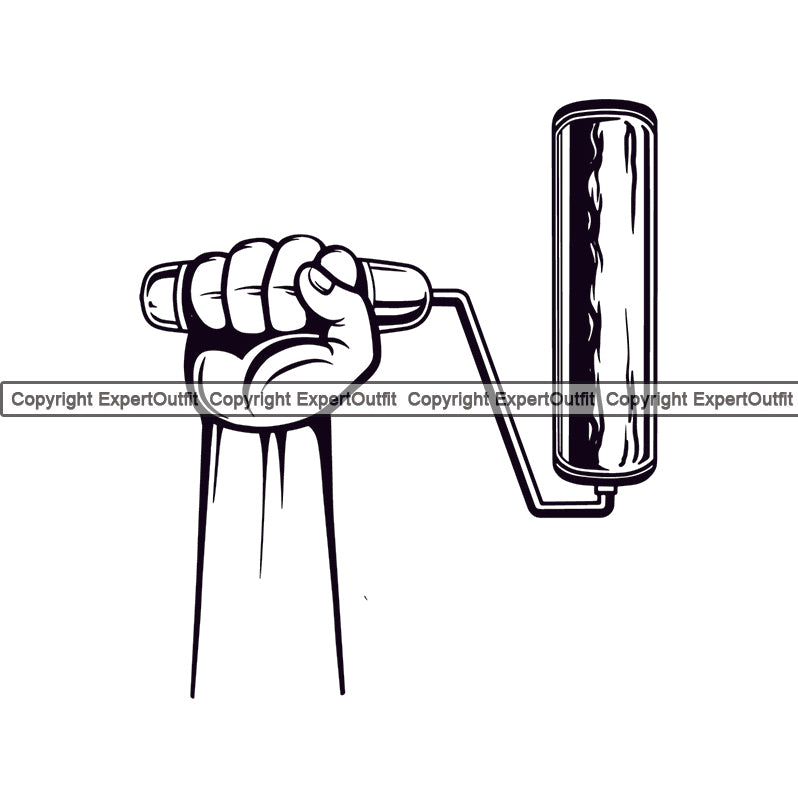 Black And White Design Paint Hand Holding Roller Vector Design Element Painting Renovation Paint House Home Improvement Wall Room Painter Repair Renovating Service Work Worker Painter DIY Art Logo Clipart SVG