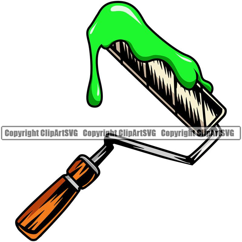 Painting Renovation Paint Roller Color Design Element Green Color Dripping White Background House Home Improvement Wall Room Painter Repair Renovating Service Work Worker Painter DIY Art Logo Clipart SVG