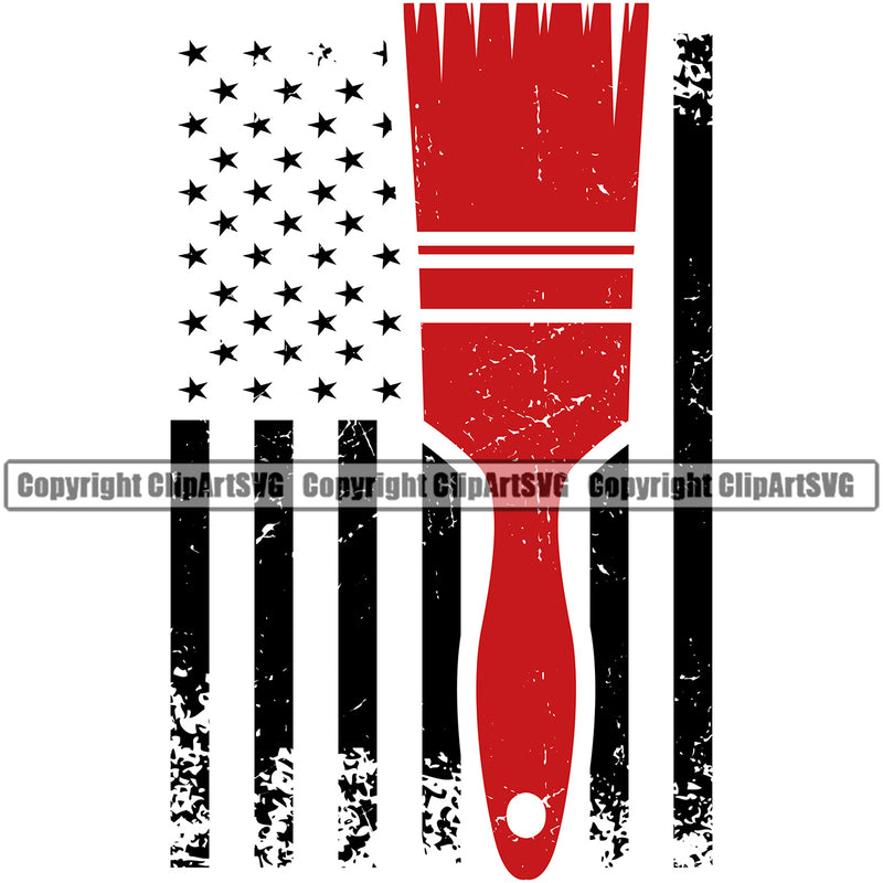 Painting Renovation Paint Red Color Brush On USA Flag United State Design Element House Home Improvement Wall Room Painter Repair Renovating Service Work Worker Painter DIY Art Logo Clipart SVG