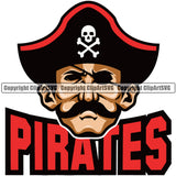 Occupation Pirate Red Color Quote Head Design Element Vector White Background Wearing Hat Sports Mascot Sea Ship Ocean Sail Boat Flag Island Skull Captain Treasure Sailor Piracy Buccaneer Thief Art Logo Clipart SVG