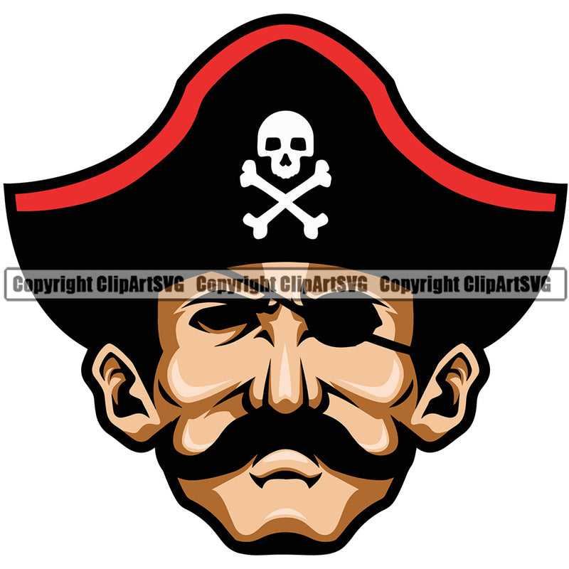 Pirate Head Mascot Design Element White Background Sports Mascot Sea Ship Ocean Sail Boat Flag Island Skull Captain Treasure Sailor Piracy Buccaneer Thief Art Logo Clipart SVG