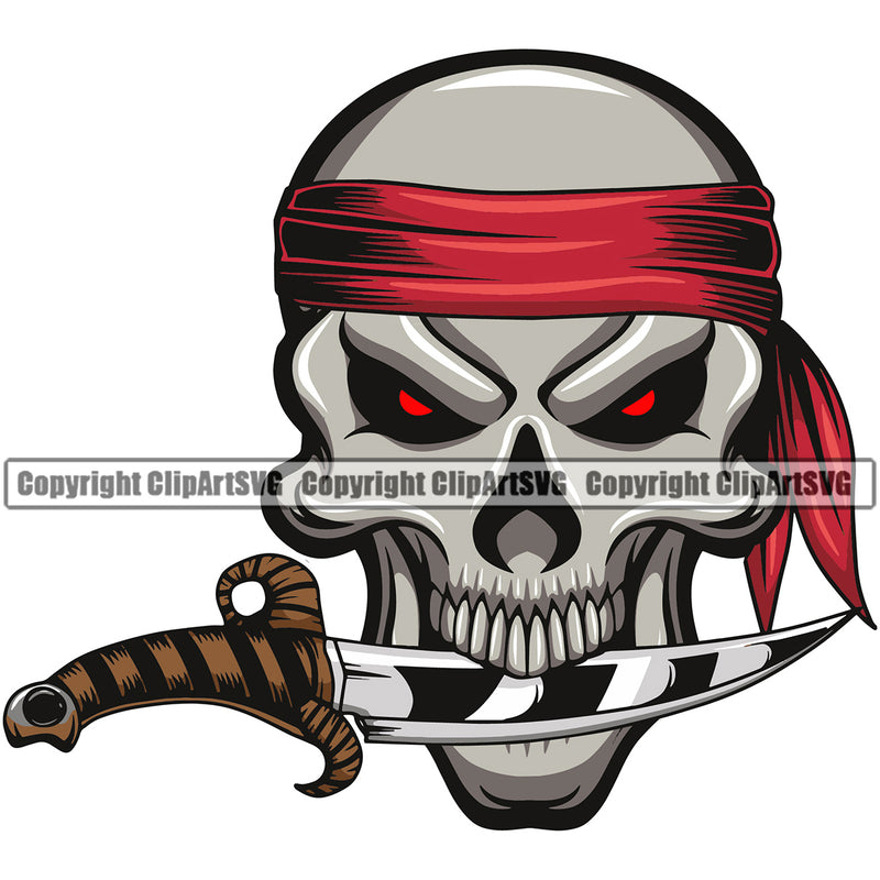 Skull Skeleton Head Red Eyes Silver Color Head Design Element Pirate Sports Mascot Sea Ship Ocean Sail Boat Flag Island White Background Skull Captain Treasure Sailor Piracy Buccaneer Thief Art Logo Clipart SVG