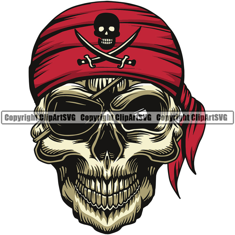 Skull Skeleton Head Yellow Color Wearing Band Vector Design Element White Background Pirate Sports Mascot Sea Ship Ocean Sail Boat Flag Island Skull Captain Treasure Sailor Piracy Buccaneer Thief Art Logo Clipart SVG