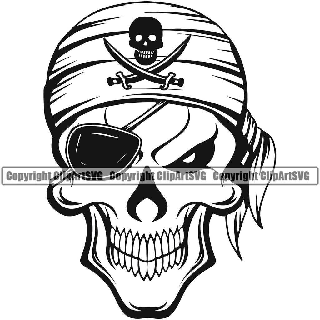 Black And White Skull Skeleton Head Design Element BW Pirate Sports Mascot  Sea Ship Ocean Sail Boat Flag Island Skull Captain Treasure Sailor Piracy  Buccaneer Thief Art Logo Clipart SVG – ClipArt