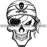 Black And White Skull Skeleton Head Design Element BW Pirate Sports Mascot Sea Ship Ocean Sail Boat Flag Island Skull Captain Treasure Sailor Piracy Buccaneer Thief Art Logo Clipart SVG