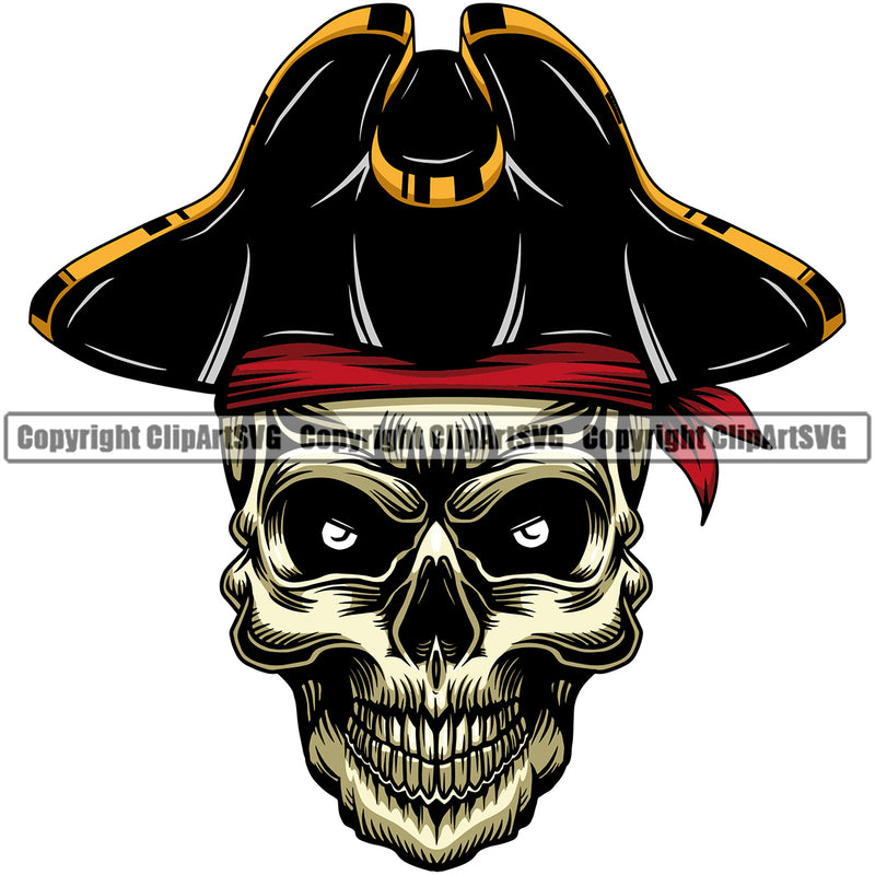 Skull Skeleton Yellow Color Head Wearing Hat White Background Design Element Pirate Sports Mascot Sea Ship Ocean Sail Boat Flag Island Skull Captain Treasure Sailor Piracy Buccaneer Thief Art Logo Clipart SVG