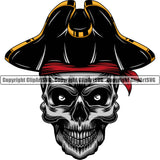 Skull Skeleton Head Wearing Hat Silver Color Design Element Pirate Sports Mascot Sea Ship Ocean Sail Boat Flag Island Skull Captain Treasure Sailor Piracy Buccaneer Thief Art Logo Clipart SVG