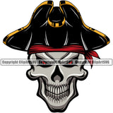 Pirate Sports Mascot Sea Ship Skull Skeleton Head Wearing Hat Red Eyes Vector Design Element White Background Ocean Sail Boat Flag Island Skull Captain Treasure Sailor Piracy Buccaneer Thief Art Logo Clipart SVG