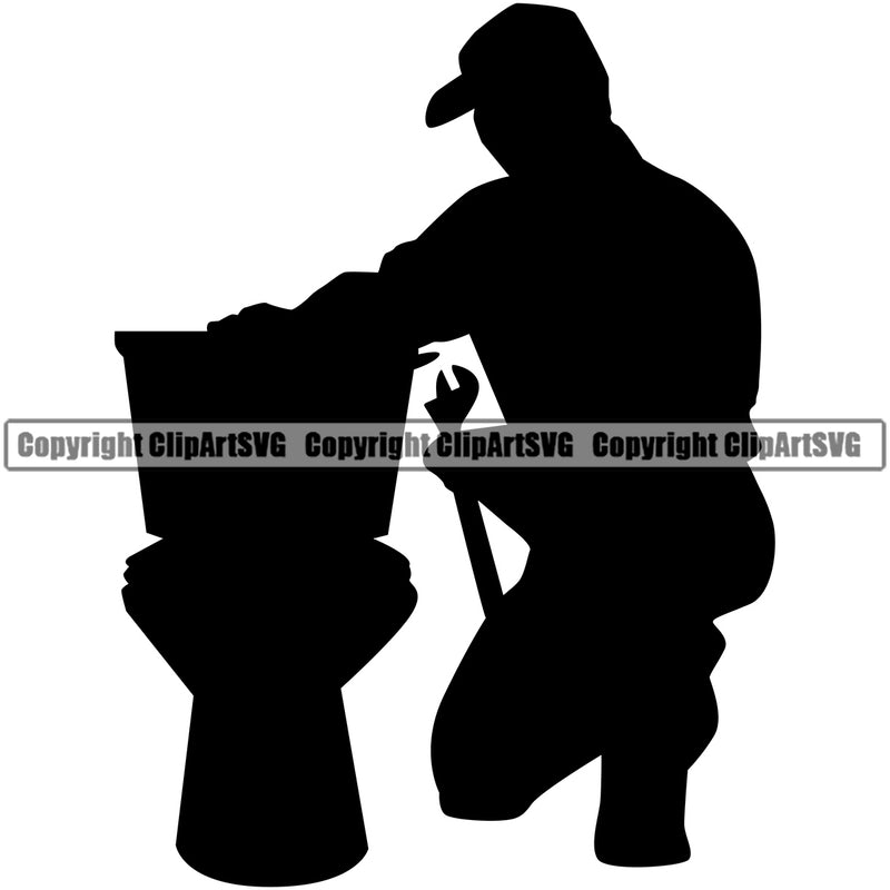 Plumber Men Silhouette Sitting Design Element Pipe Service Repair Handyman Equipment Drain House Water Plumbing Work Kitchen Professional Tool Repairman Bathroom Clipart SVG