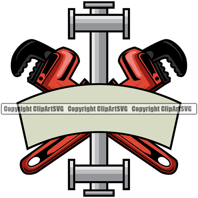 Plumber Pipe Wrench Crossed Design Element Repair Service Vector Plumbing Work House Water Maintenance Bathroom Kitchen Professional Tool Repairman Handyman Equipment Drain Clipart SVG