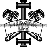 Plumber Life Pipe Repair Wrench Crossed Design Element Service Plumbing Work Kitchen Professional Tool White Background Repairman Handyman Equipment Drain Water Bathroom Clipart SVG
