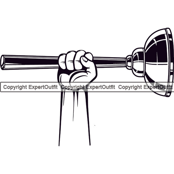 Plumber hand Holding Plunger Design Element Pipe Repair Service Plumbing Equipment Drain House Water Maintenance Bathroom Work Kitchen Professional Tool Repairman Handyman Clipart SVG